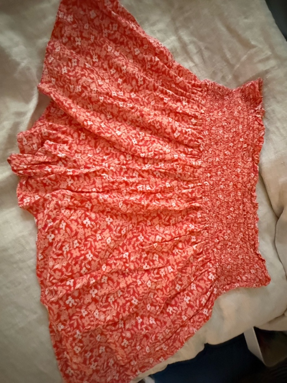 Smocked High-Waist Coral Floral Aerie Shorts